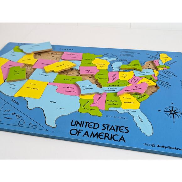 Vintage 1975 Judy/Instructo Wood Inlaid Continental United States Map Puzzle - Picture 13 of 16